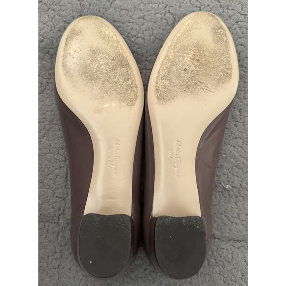 Salvatore Ferragamo Varina Patent Leather Bow Gold Mauve Flats Women's Size 9 B - Picture 12 of 14